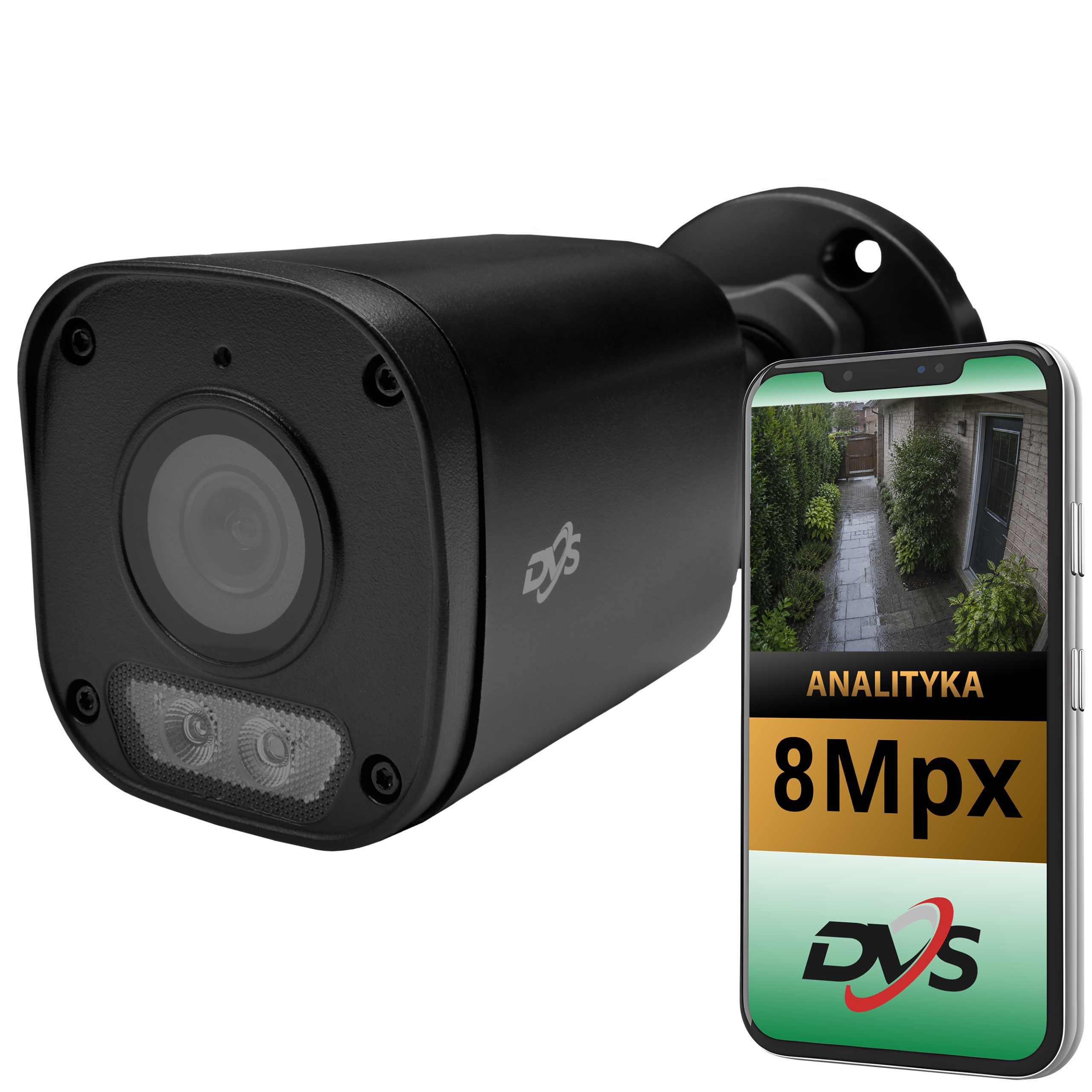 Čierna Tubusová Kamera Dvs Ip Poe 8MPX 4K Hybridná Ir Led Vonkajší Slot Sd