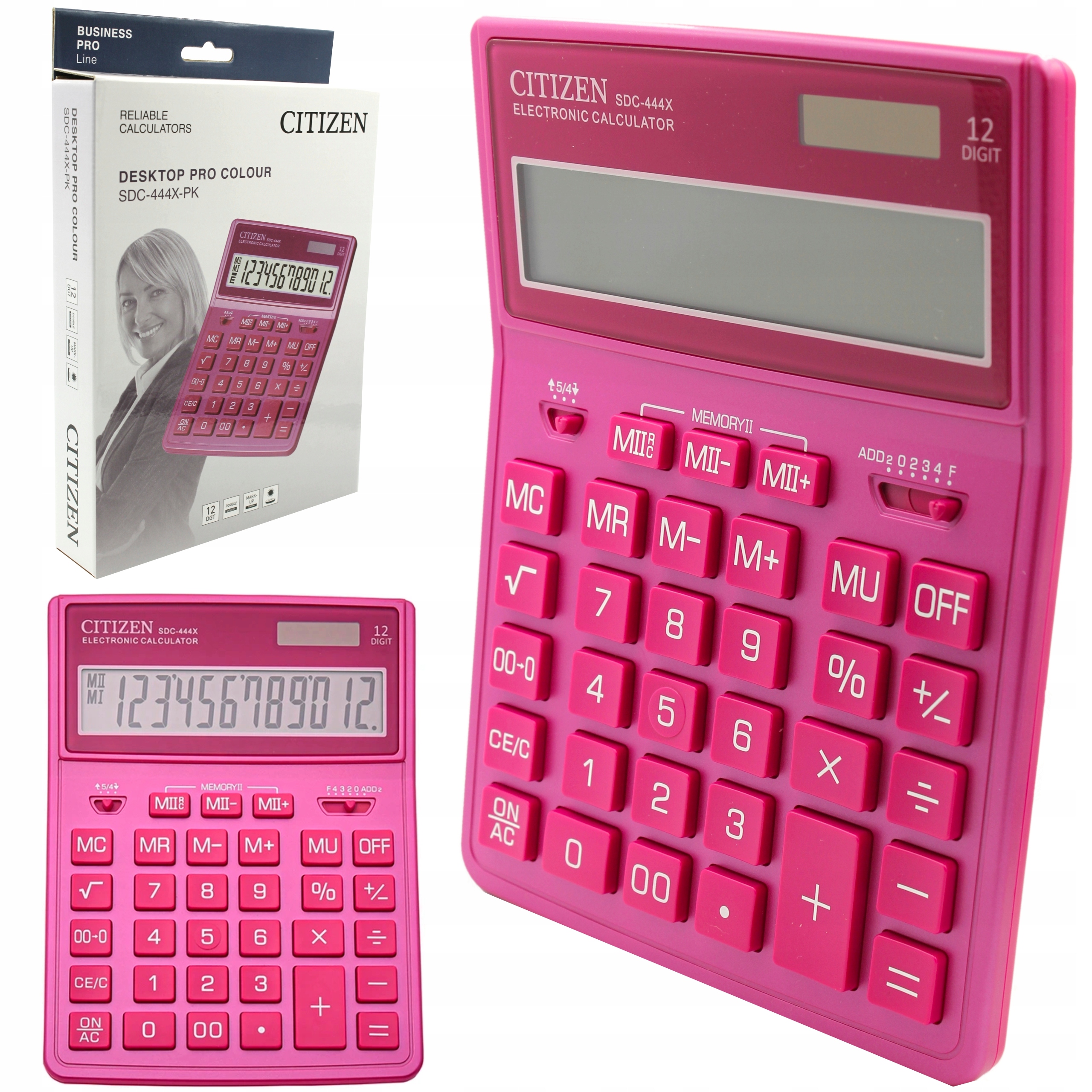 

Duży kalkulator biurowy Citizen SDC-444 różowy