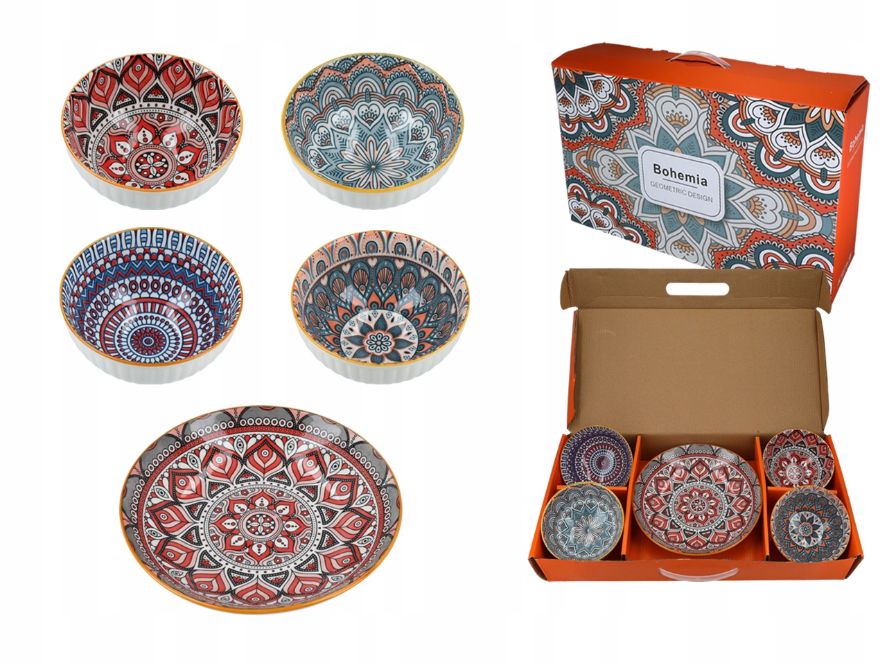 Sada 4 Misek Talíř Na Rameni Rýže Polévky Saláty Kuchyně Asie