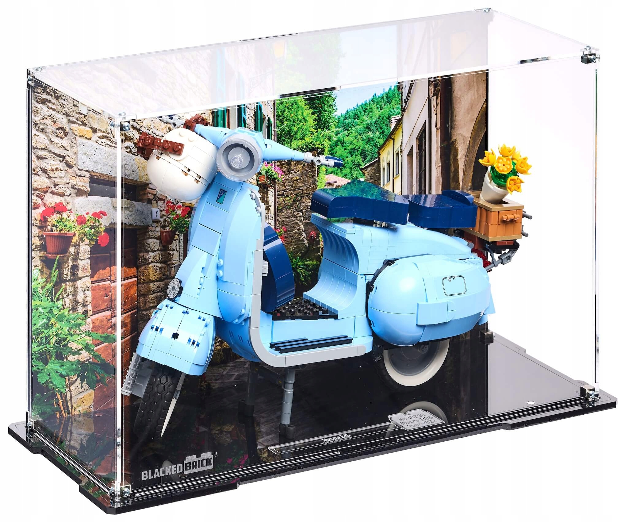Vitrína s pozadím Blacked Brick pre Lego 10298 Creator Expert Vespa 125