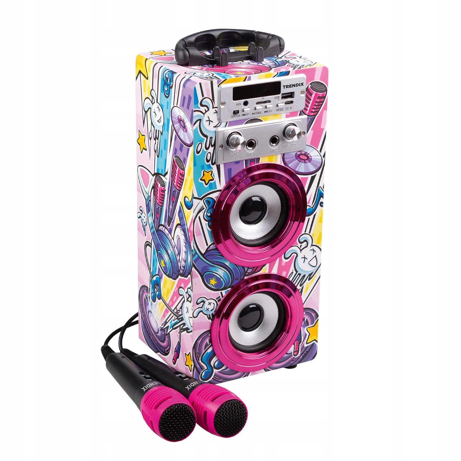 TRENDIX Karaoke Dla Dzieci Różowy Zestaw Z 2 Mikrofonami USB Bluetooth SD — miniatura 8