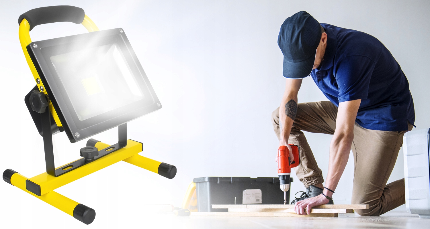 NAŚWIETLACZ AKUMULATOROWY LED HALOGEN BUDOWLANY SIECIOWO-AKUMULATOROWY IP65 Stan opakowania oryginalne