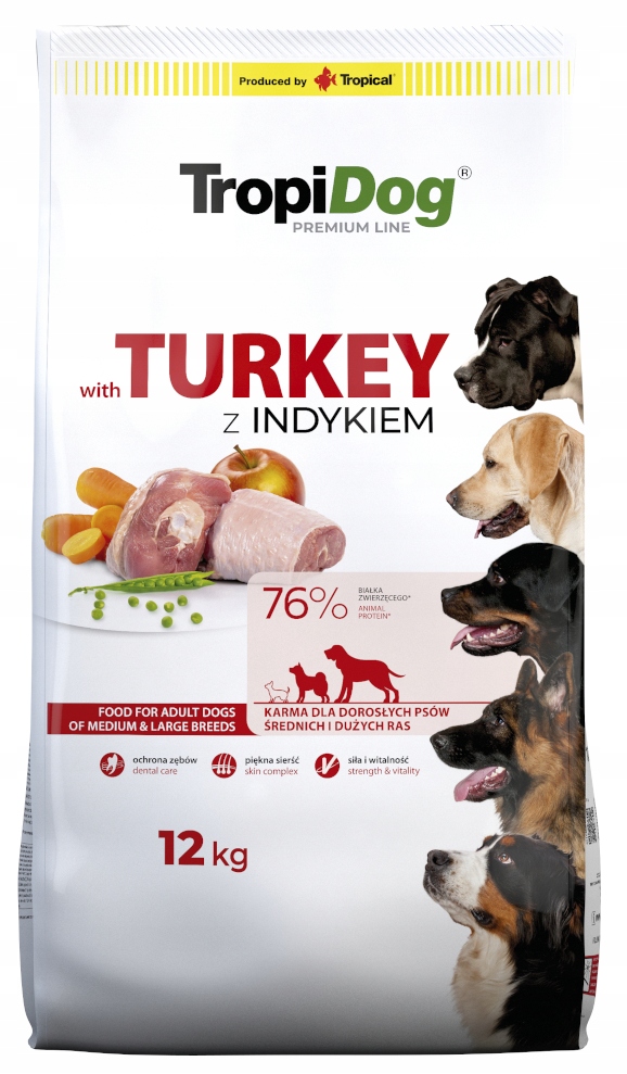 TropiDog Premium Adult Turkey & Rice 12kg Medium Large Karma z Indykiem