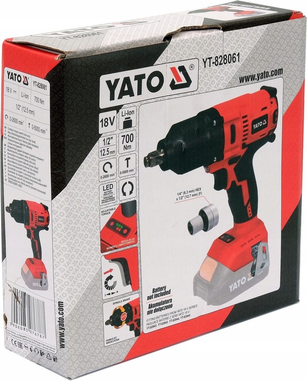 YATO KLUCZ BEZSZ 1/2 700NM BEZ AKU YT-828061 Waga produktu z opakowaniem jednostkowym 4.8 kg