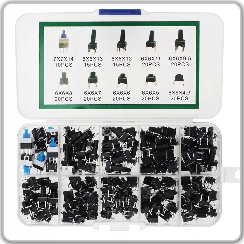 Zestaw XXL przycisków TACT tact switch micro-switch pudełko 180szt Typ przełącznika mikroprzełącznik TACT