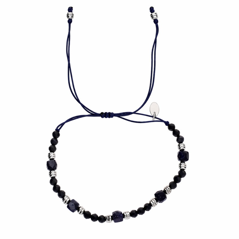 Stříbrný náramek 925 Káhirská noc na provázku, nastavitelný, elegantní, 1.9 g