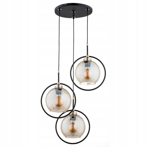 Trojitá industriálna stropná lampa čierna so sklenenými jantárovými tienidlami Alfa