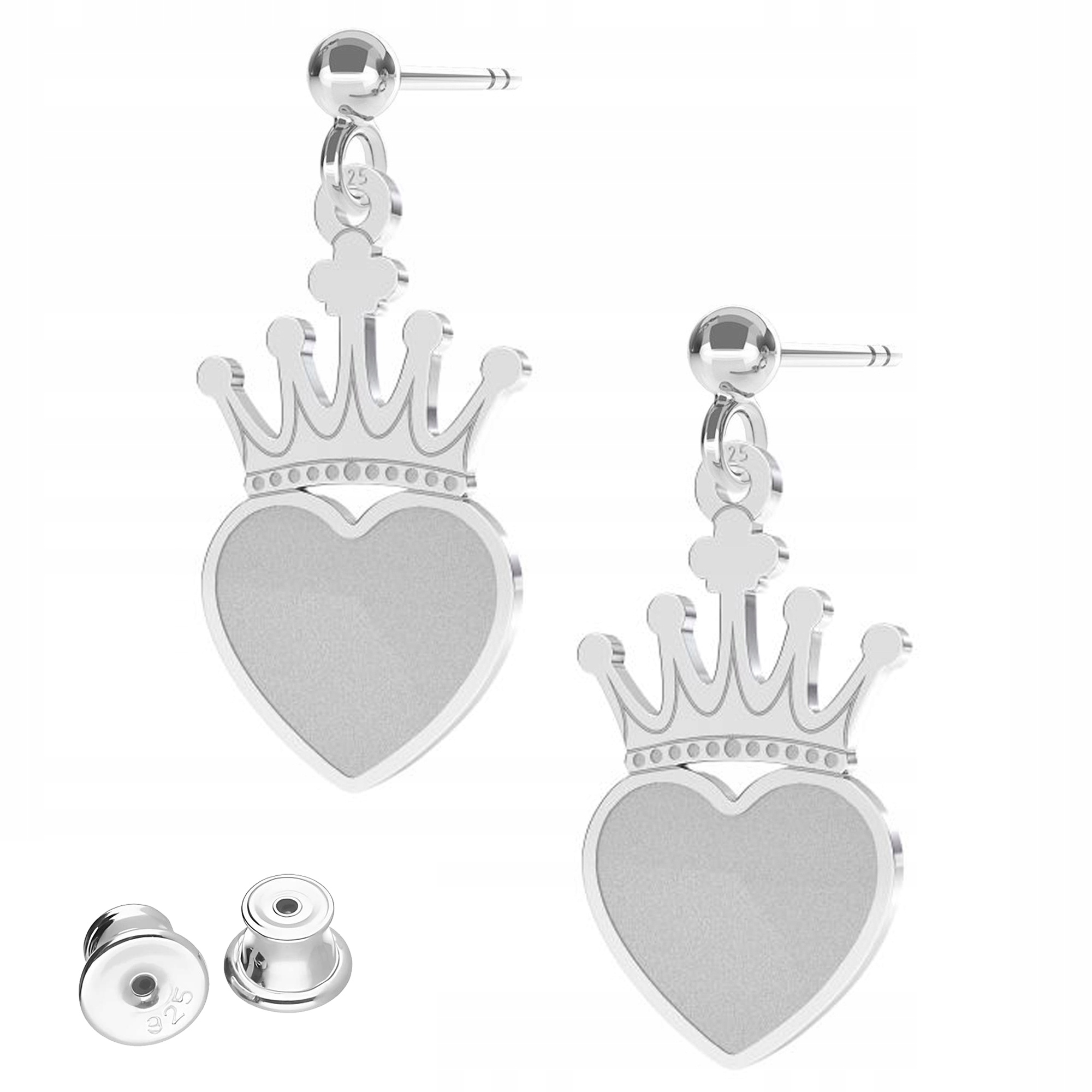 Stříbrné Náušnice Koruny se srdíčky Koruna Srdce Stříbro 925