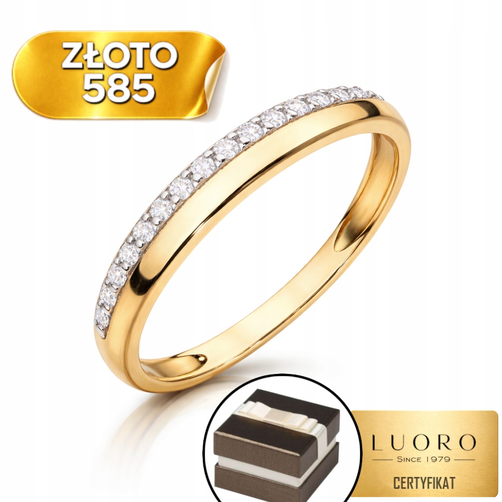 Prstýnek 585 14K Hladká Lišta S Zirkony Elegantní R13