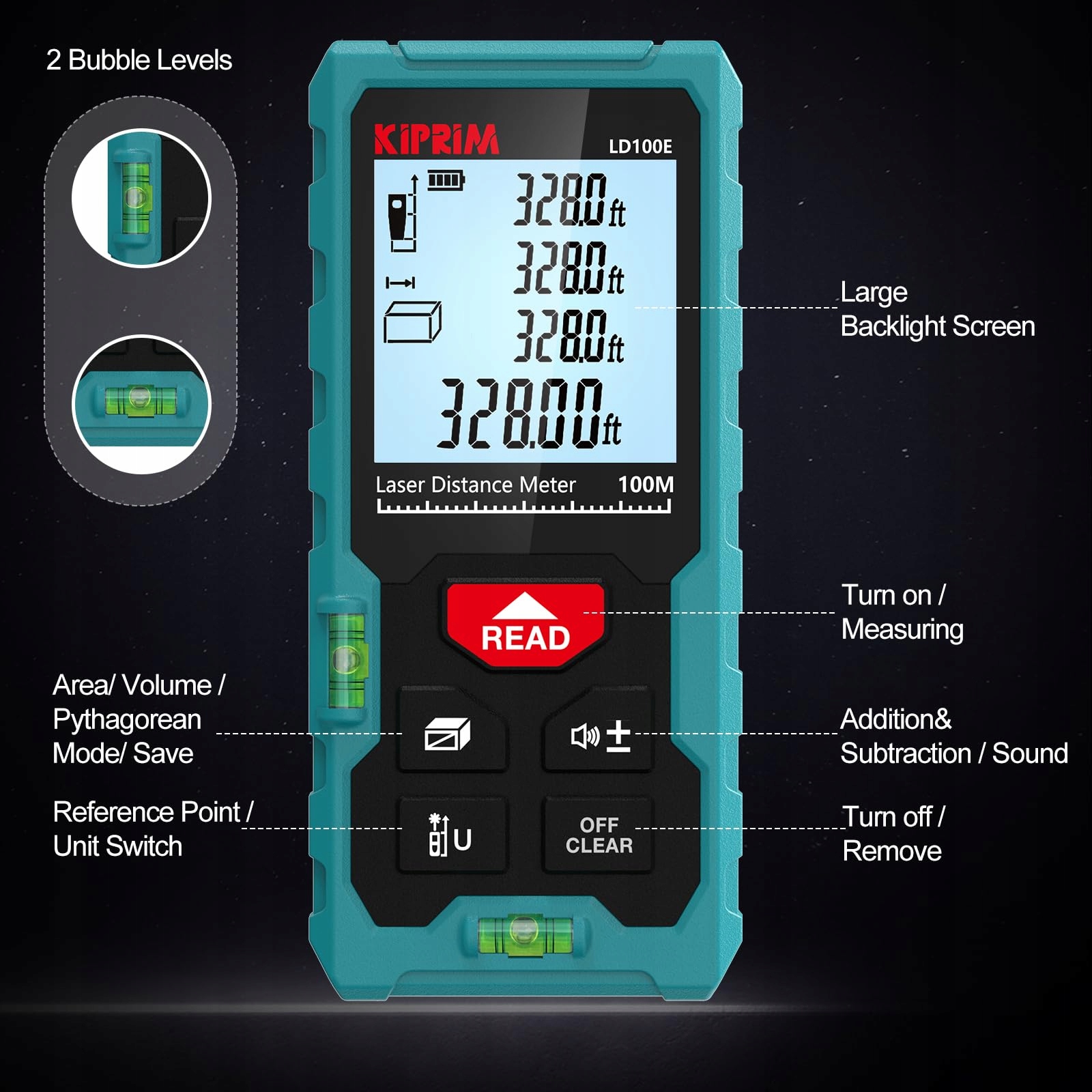 KIPRIM Laserowy Dalmierz 100m Wysoka Dokładność LCD Przełącznik ft/m/in — miniatura 7