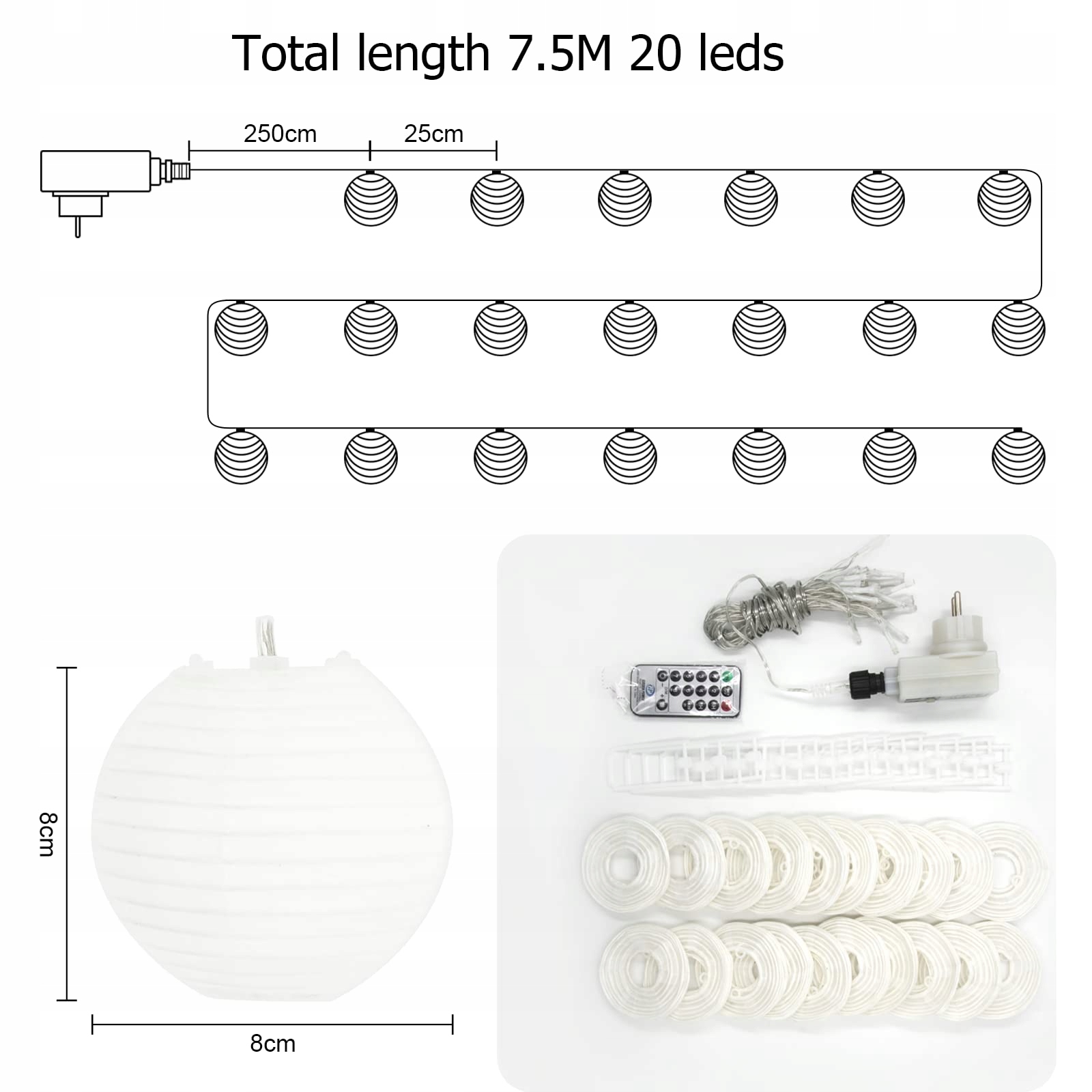 BIGZOM LAMPKI LAMPIONY WODOODPORNY ŁAŃCUH GIRLANDA 5M 20LED — miniatura 4