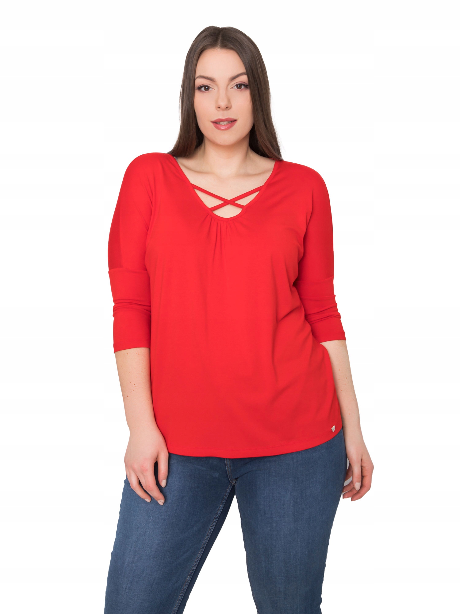 

Gładka Bluzka Damska w serek Plus Size - 3XL