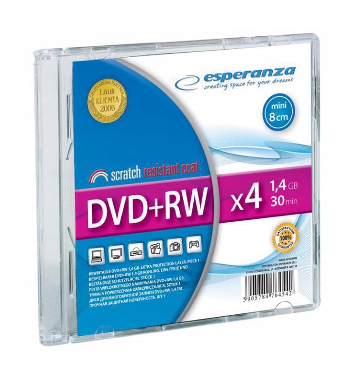 

Płyta Dvd+rw Esperanza 1,4GB slim mini 8cm