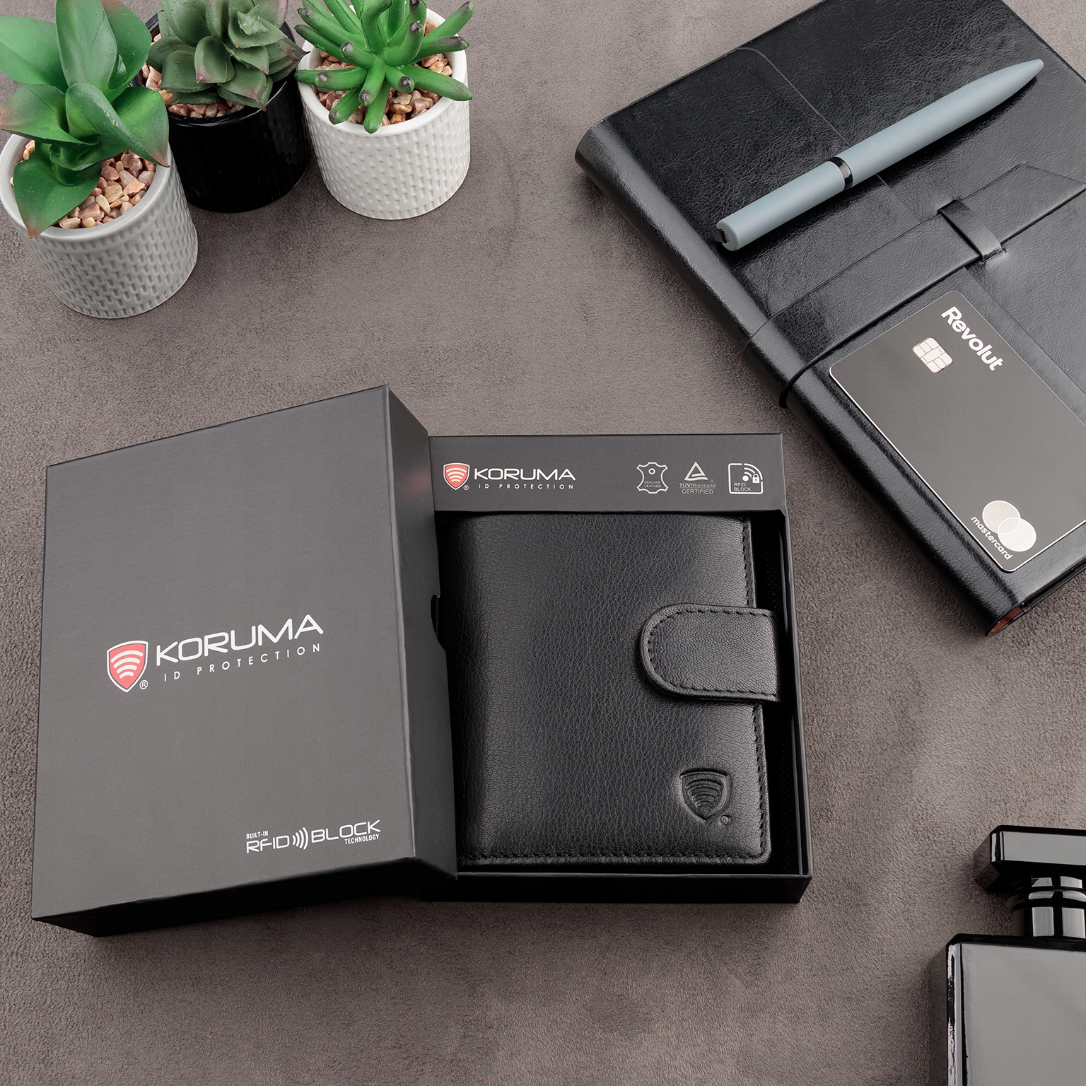 Pojemny PORTFEL MĘSKI Skórzany Pionowy OCHRONA RFID BLOCK Karty | KORUMA Orientacja pionowa