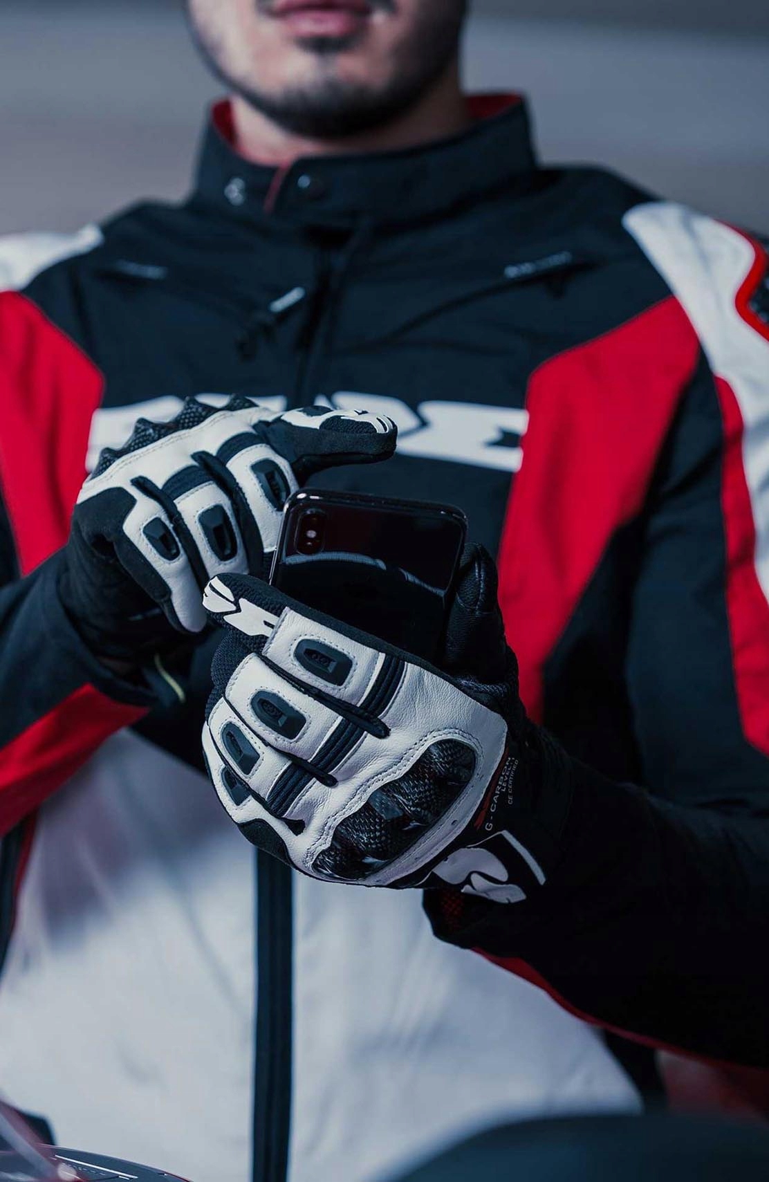 Rękawice skórzane Spidi G-Carbon biało-czarne 2XL Rozmiar XXL