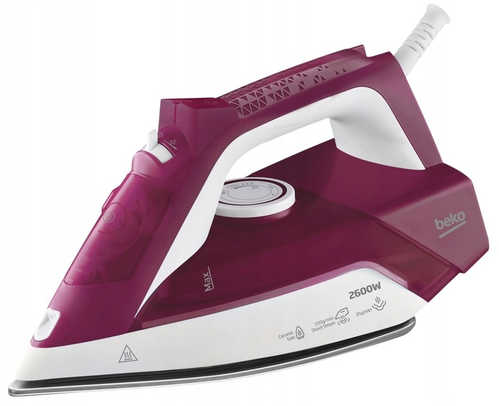 Żelazko parowe Beko SIM3126R bordowe para 120g/min mocne 2600W Strażak