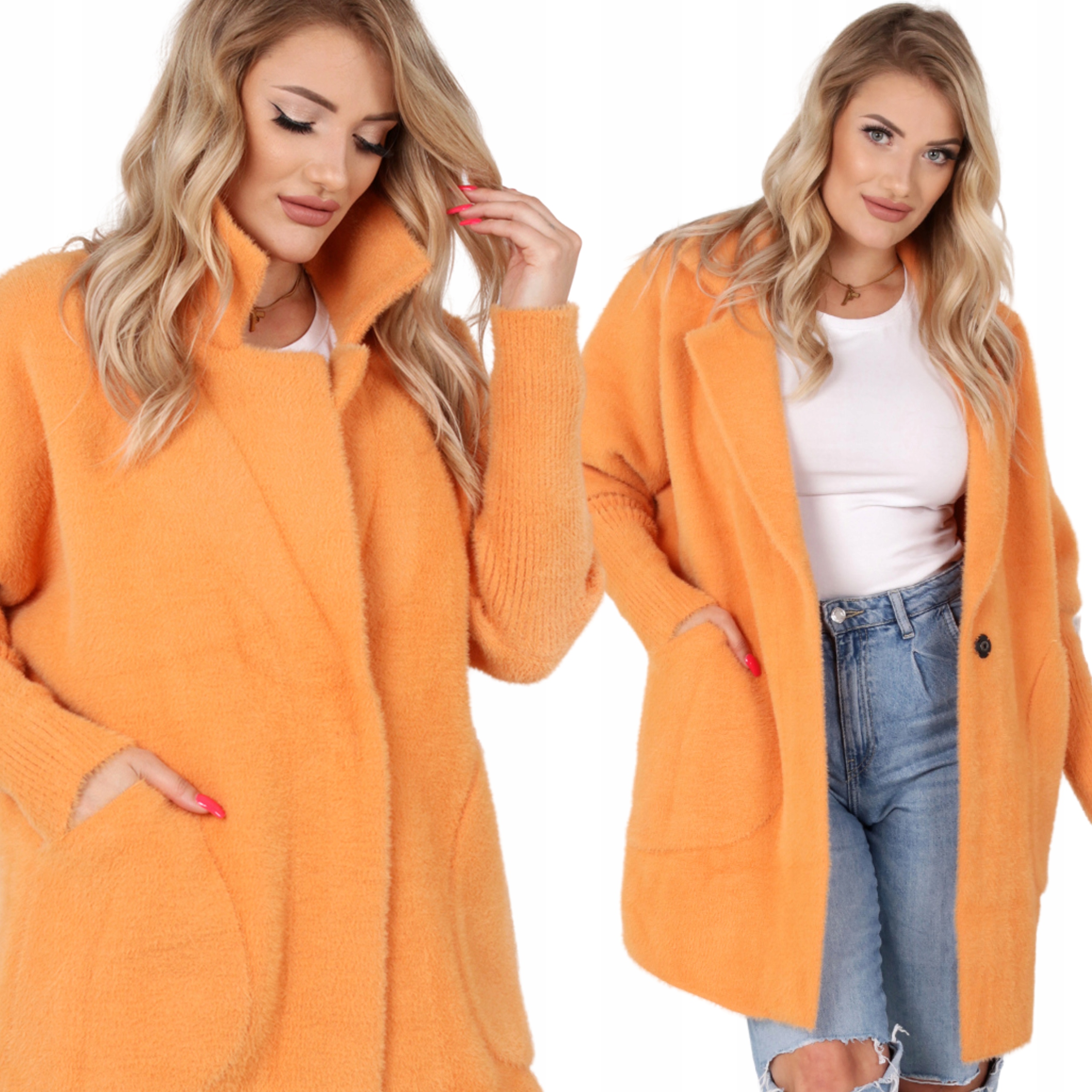 Alpaka Mała Damska Kobieca Modna Ciepła Klasyk Kołnierz Xs S M Pomarań 1918