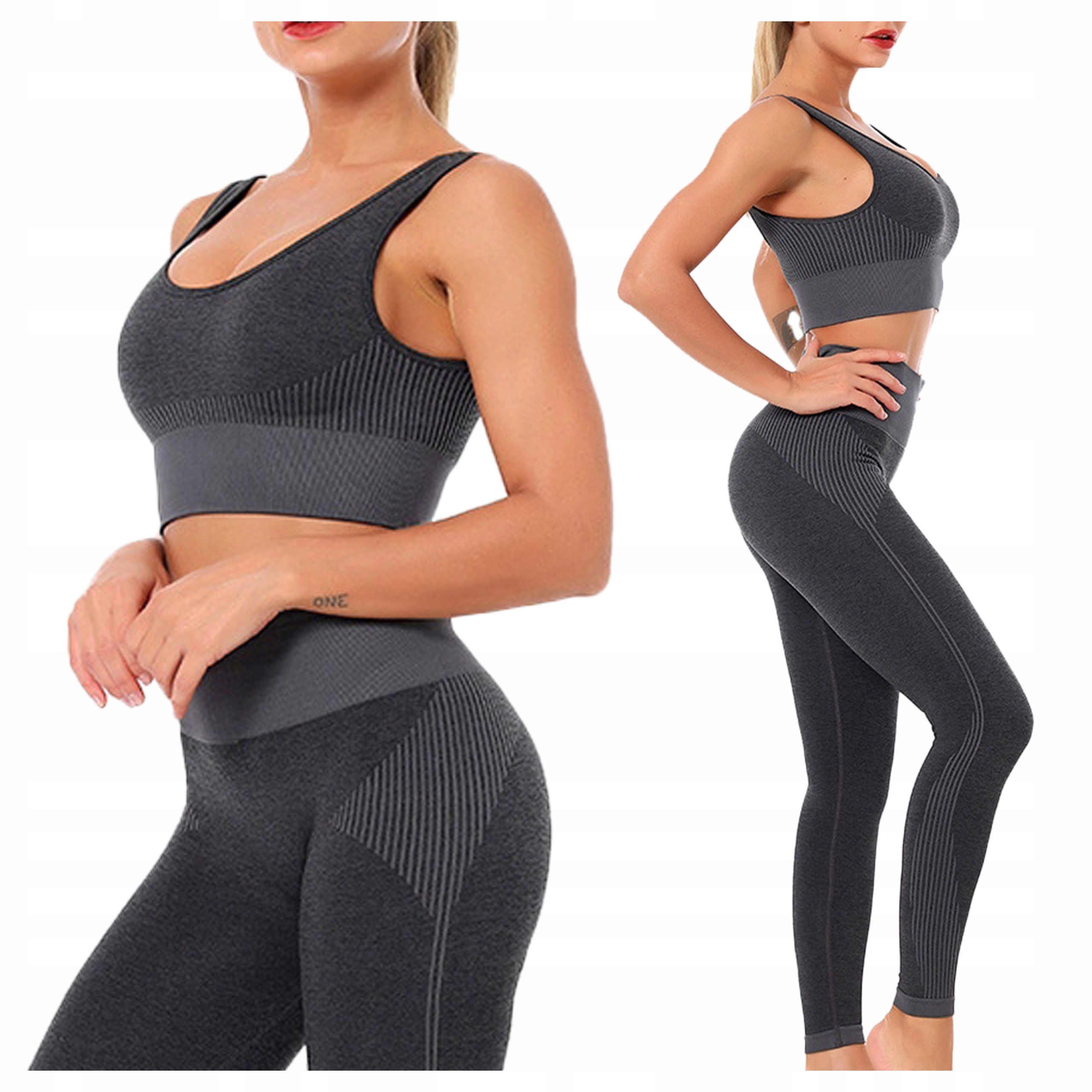 Komplet sportowy dwuczęściowy Legginsy top Zestaw na siłownię Fitness L
