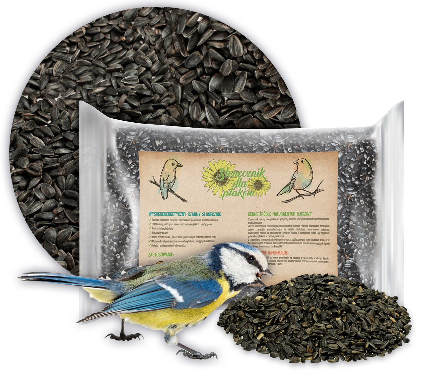 POKARM KARMA DLA PTAKÓW SIKOREK KACZEK WRÓBLI ZDROWY CZARNY SŁONECZNIK 5KG
