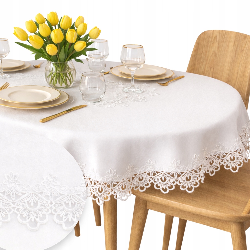 Oválný Bílý Vánoční ubrus Elegantní guipure 150x260 na velikonoční stůl