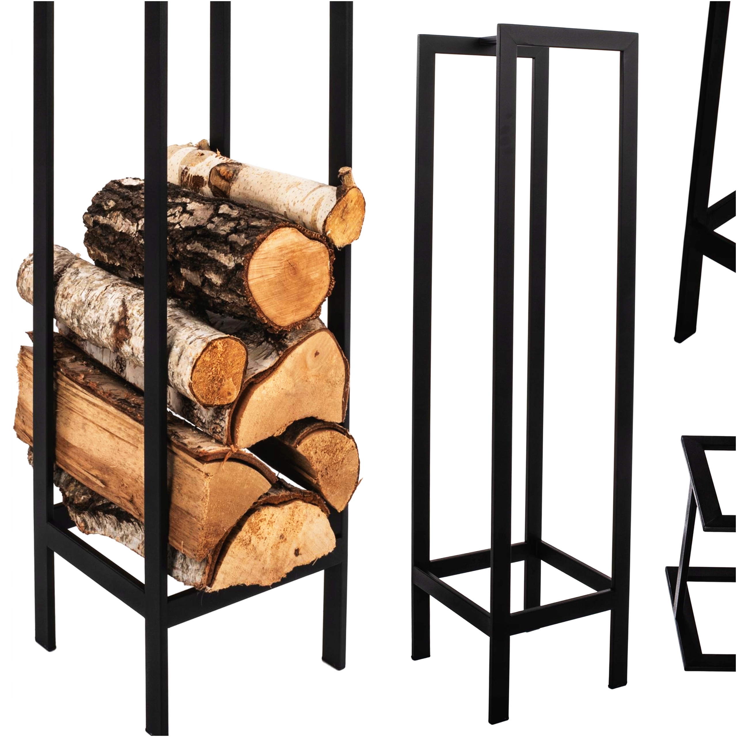 Stojan Na Dřevo Ke Krbu Svařovaný Kovový 100CM Černý Loft Bez Šroubování