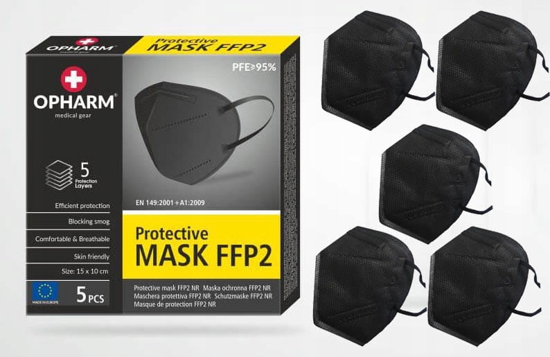 

Maseczki FFP2 Czarne 5warstw Opharm Polskie 5 Szt