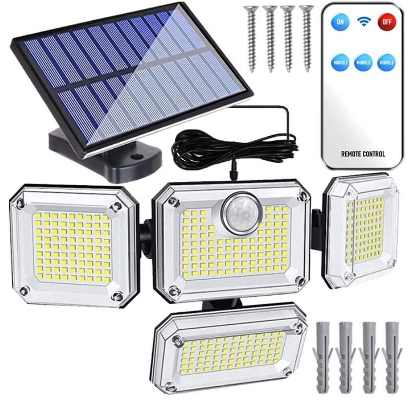 LAMPA SOLARNA ULICZNA LED ZEWNĘTRZNA OGRODOWA MOCNE ŚWIATŁO CZUJNIK RUCHU! Szerokość 268 mm