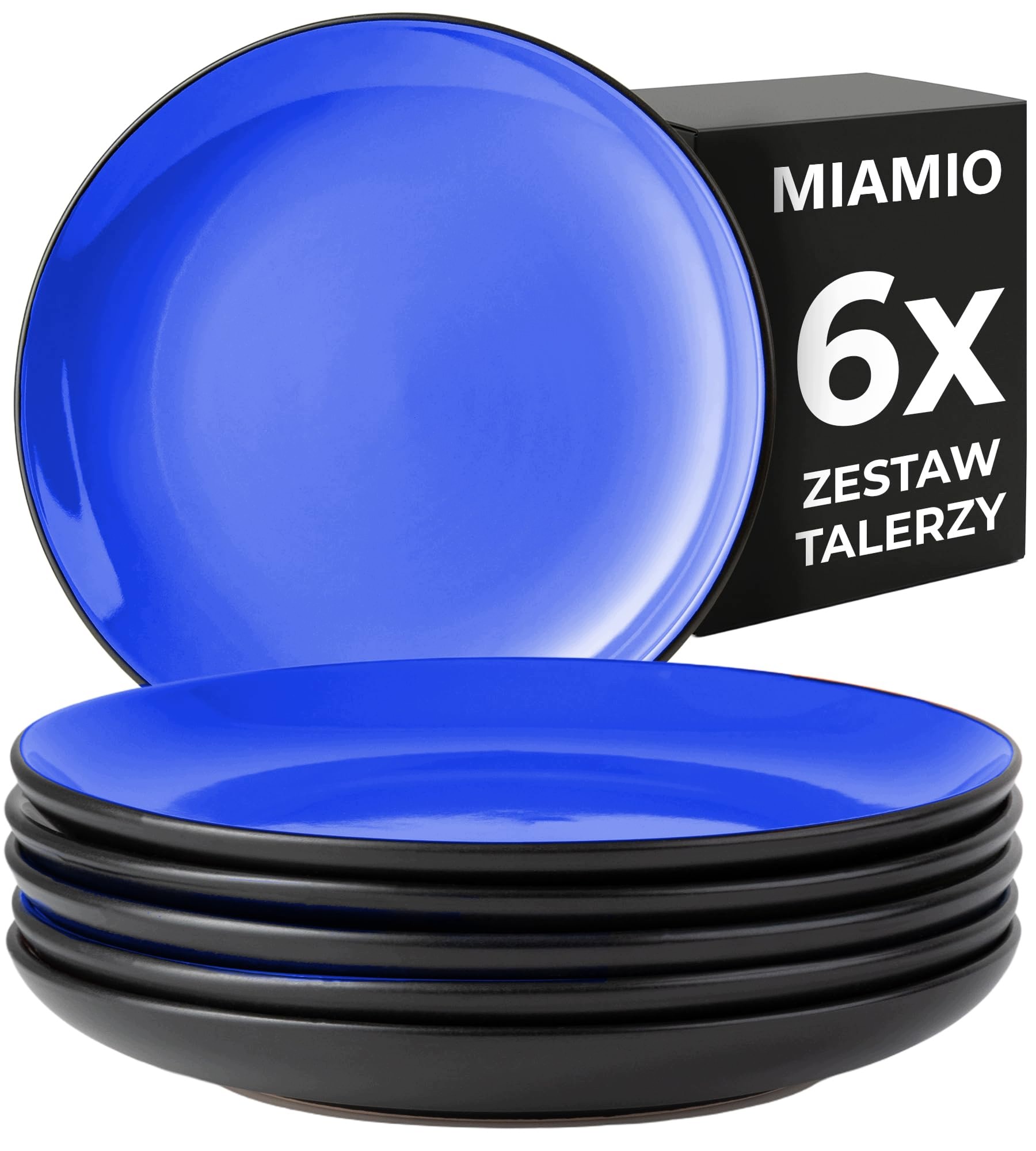 Dezertní Talíře 6 Ks 21 CM Keramické, Modré, Černé Dno