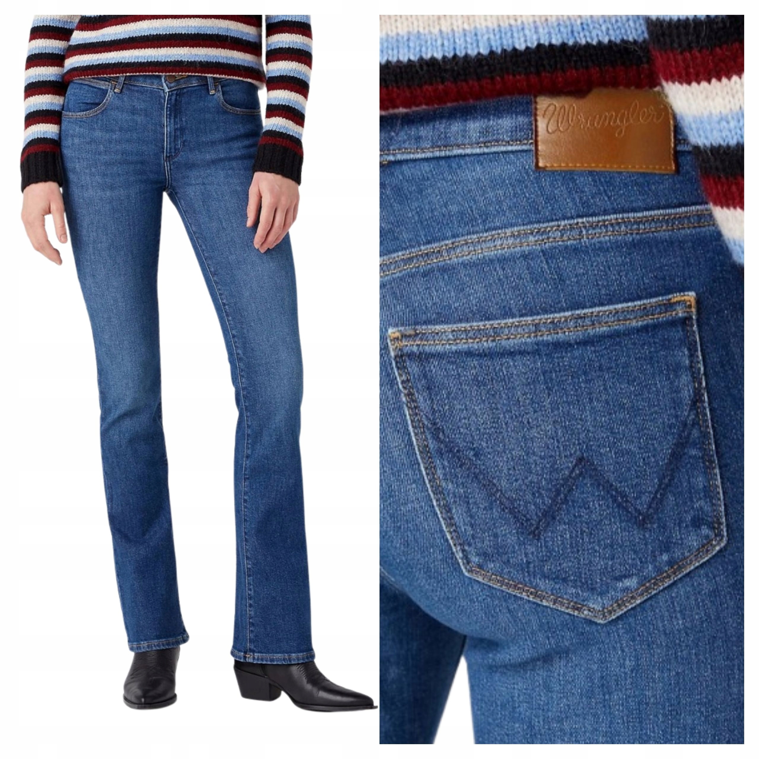 Dámské kalhoty Wrangler Bootcut Modré rozšířené džíny W27 L32