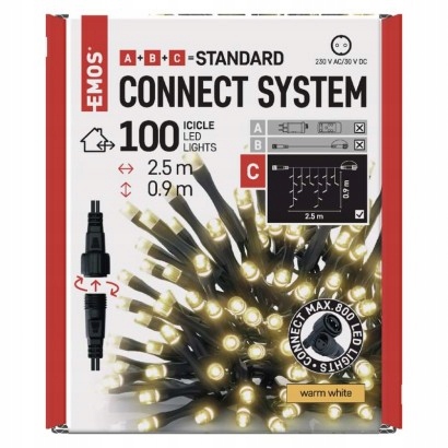 

Lampki choinkowe sople 100LED ciepłe 2,5/0,9m IP44