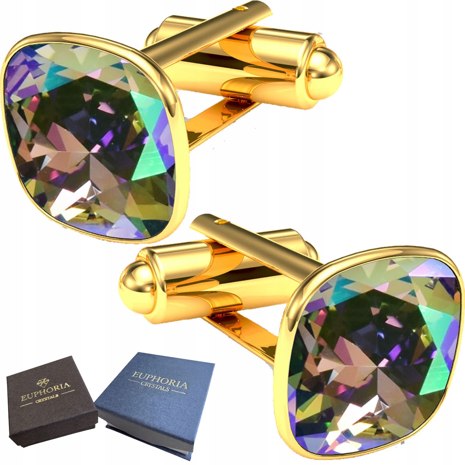 Zlaté manžetové knoflíčky s křišťálem Stříbro 925 Dárek k narozeninám Svatba