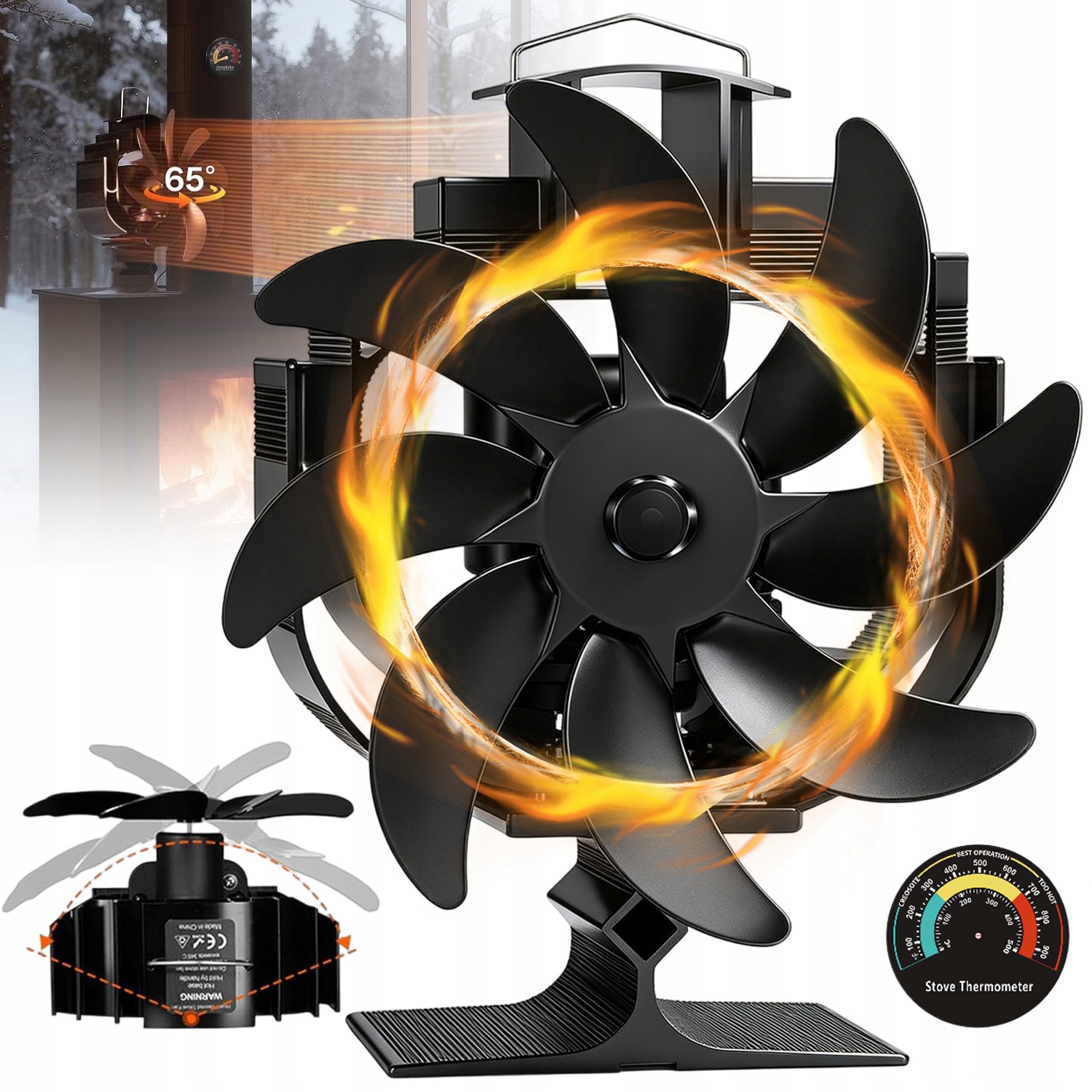 Teplovzdušný Krbový Ventilátor, Termoelektrický Větráček, 8 Listů