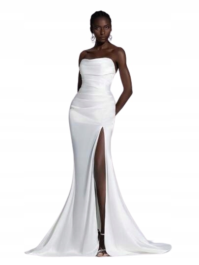 Shein Bílá Svatební Šaty Mořská Panna S Rozparkem Bez Rukávů 34 1EK