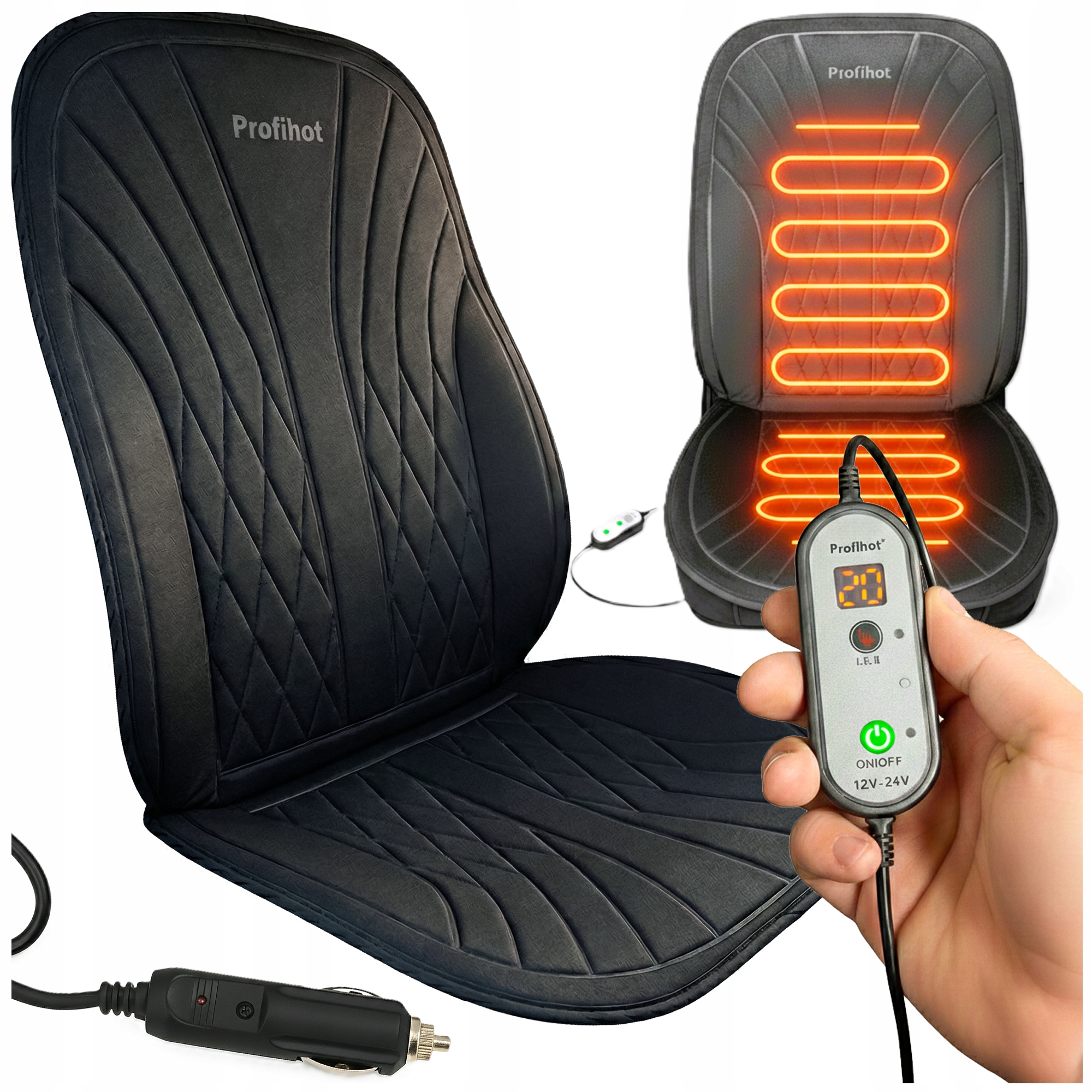 Mata Grzewcza Do Samochodu 12V 24V Premium Na Fotel Siedzenie Z Regulatorem