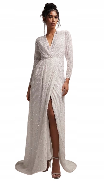 Svatební Šaty Bílé Maxi Rovné S Flitry 32 1DD