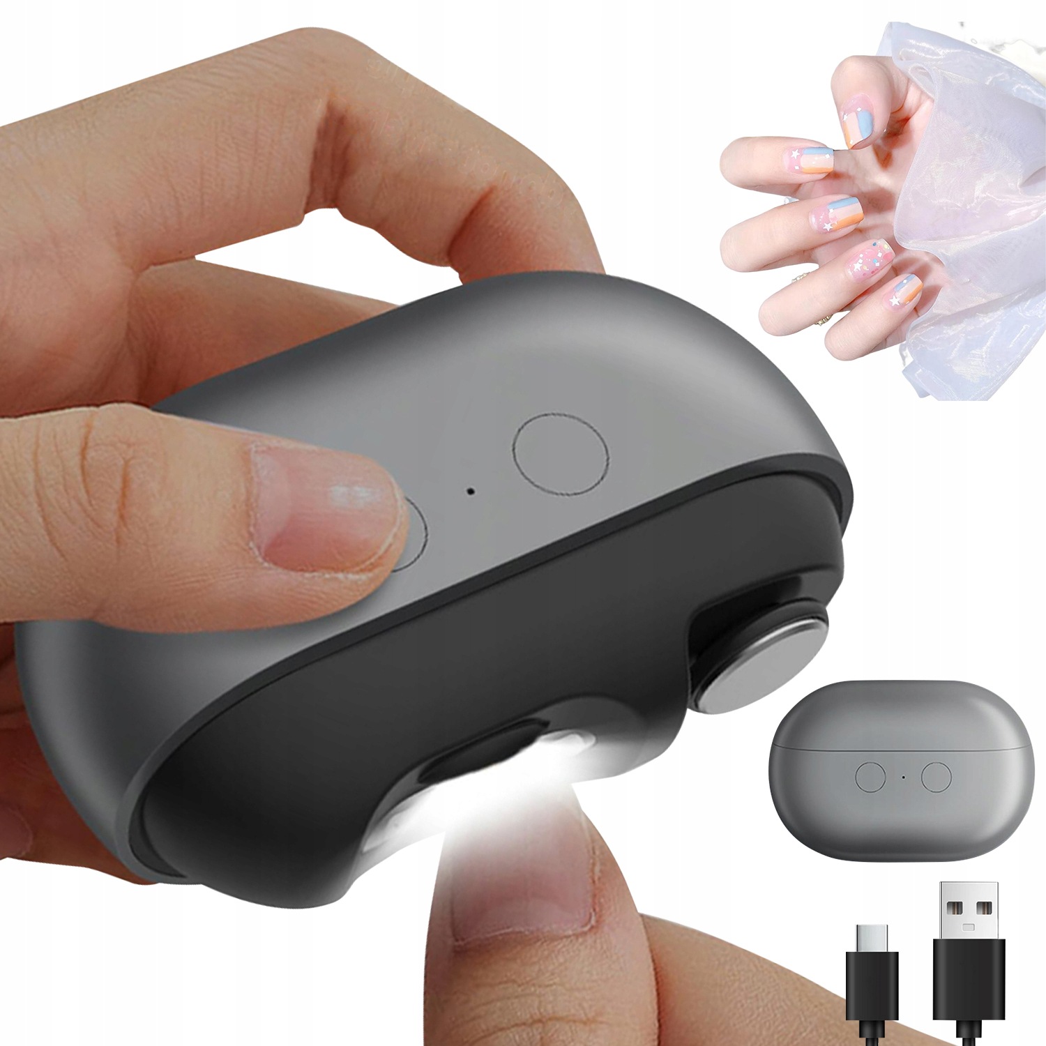 3V1 Elektrický Kleštičky Na Nehty Automatické Šedé S Led Tichým Usb