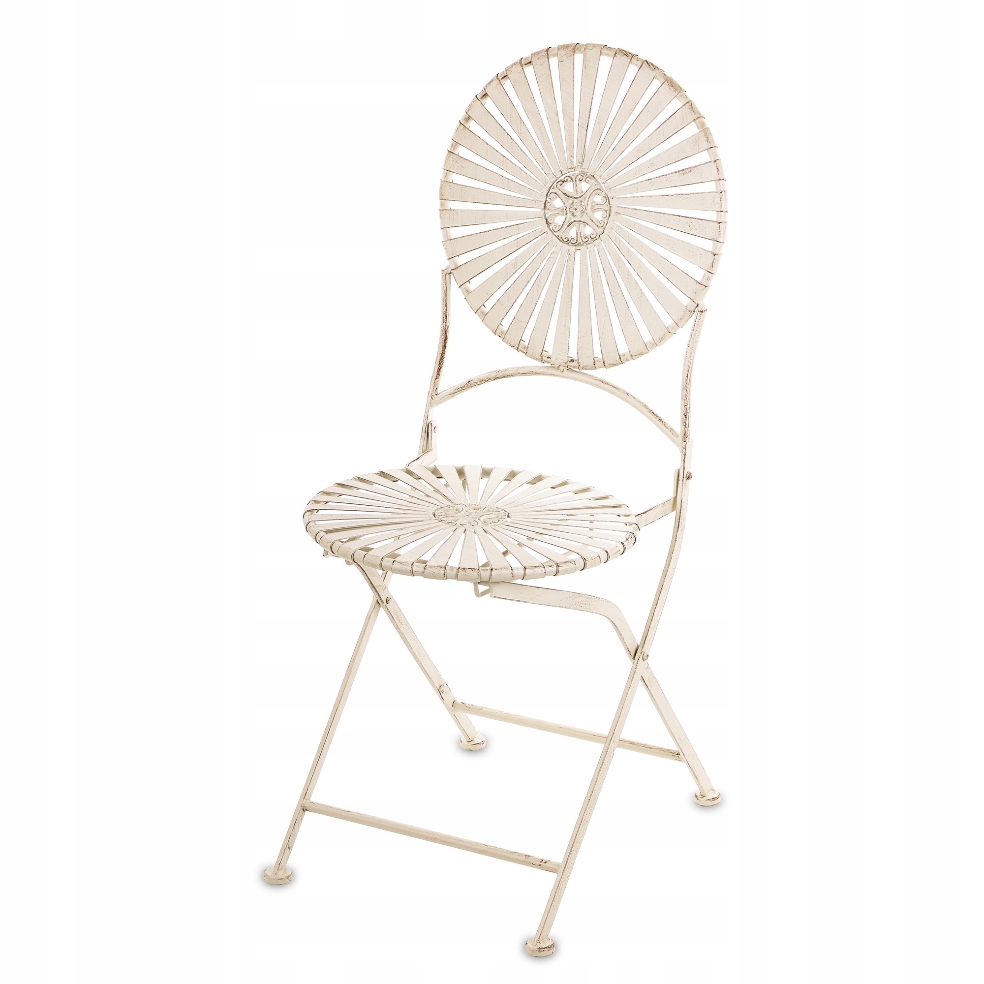 Krémové kovové záhradné prelamované kreslo v retro štýle – výška 91 cm
