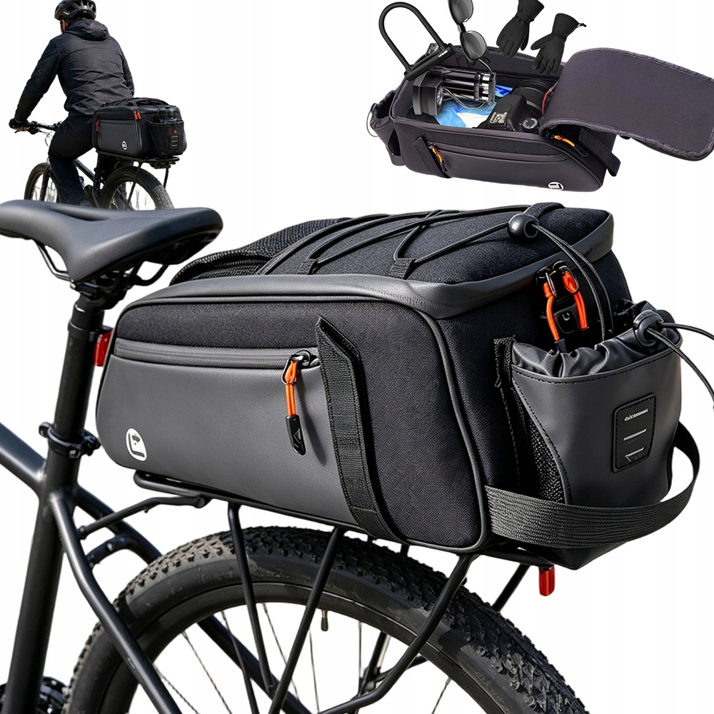 Torba Na Bagażnik Rowerowy Odblaskowa Czarna 38x16,5x16,5CM Pojemność 8L