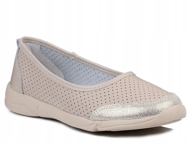 Baleriny damskie skórzane beżowe Evento 3621 ażurowe 37