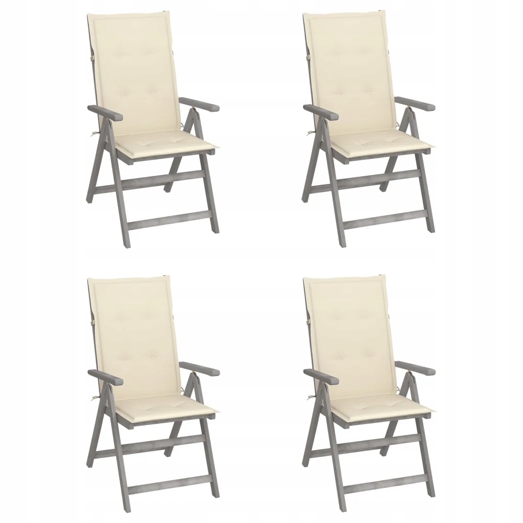 Sada 4 zahradních židlí s polštáři, masivní akáciové dřevo, šedé, 57x