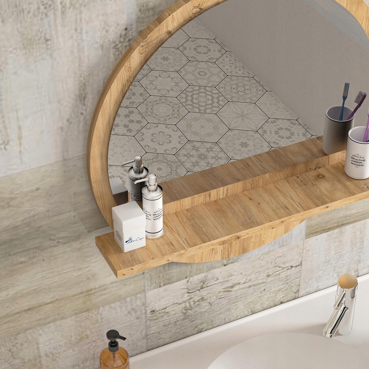 Lustro ścienne sosna z półką 45 CM Szerokość 450 mm