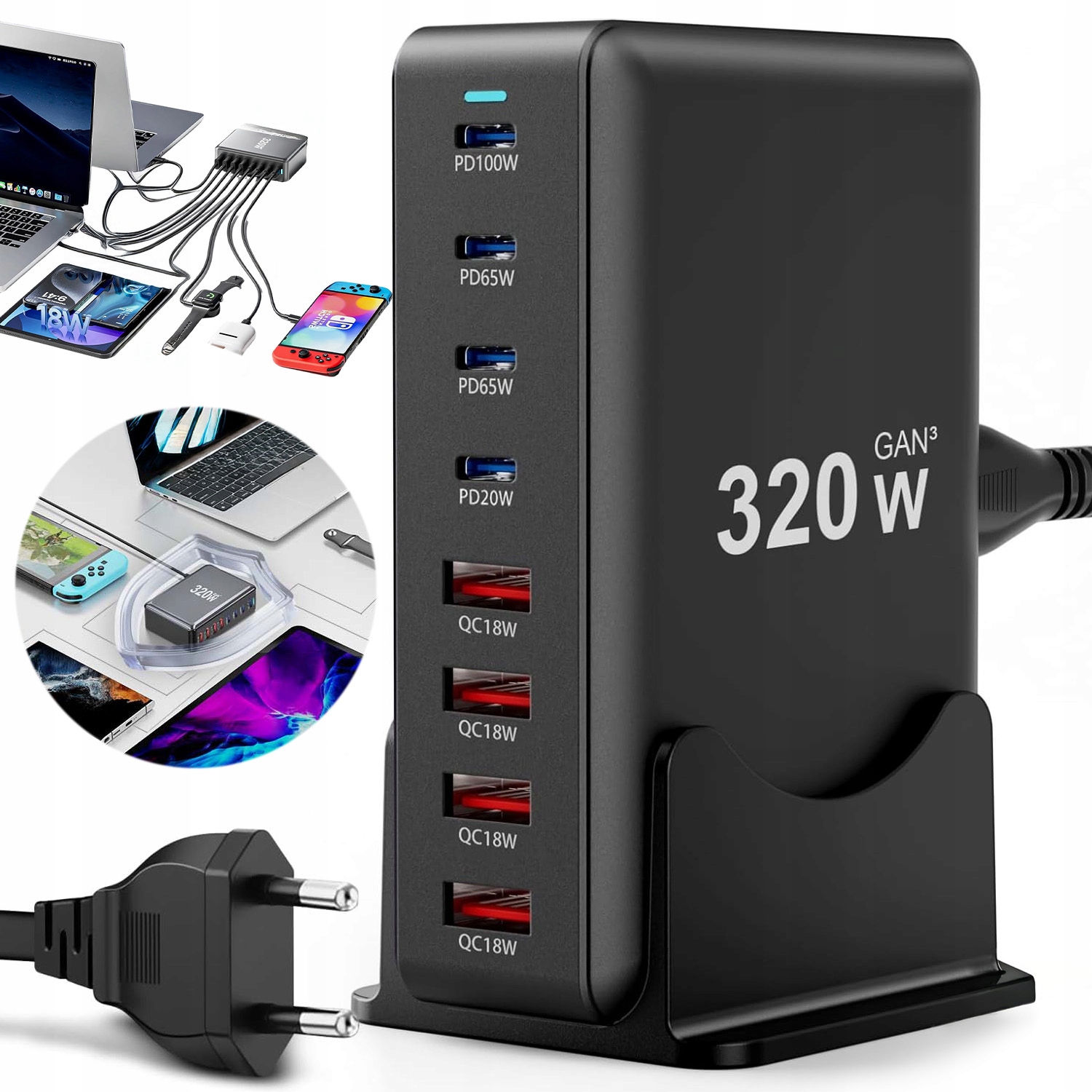 Rychlá Síťová Nabíječka 4 Porty Usb 3.0 Typu C Pd 4 Porty Usb 3.0 Qc
