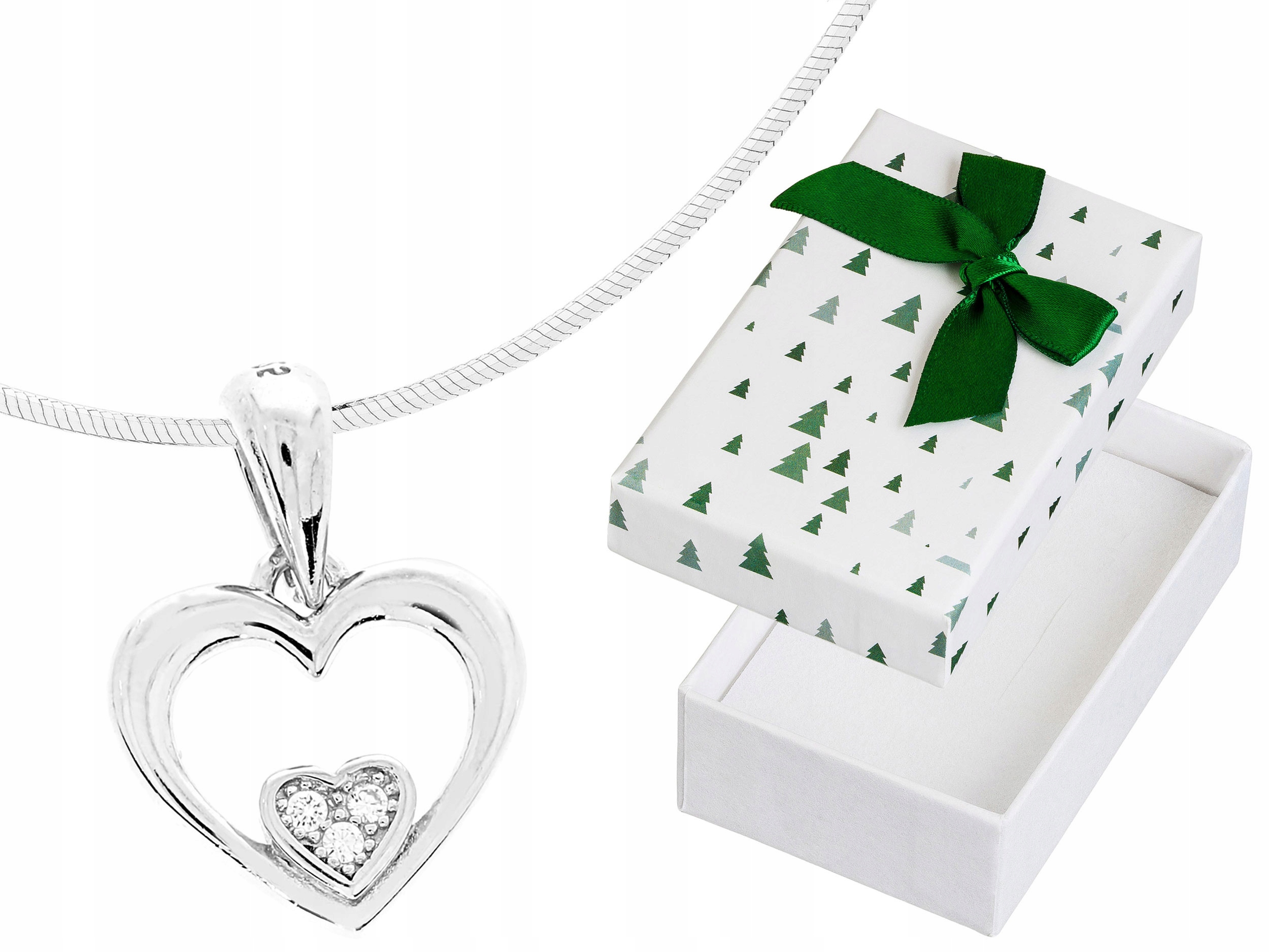 Dlouhý Stříbrný Dámský Náhrdelník Srdce se Zirkony Srdíčko Zirkony 55 cm