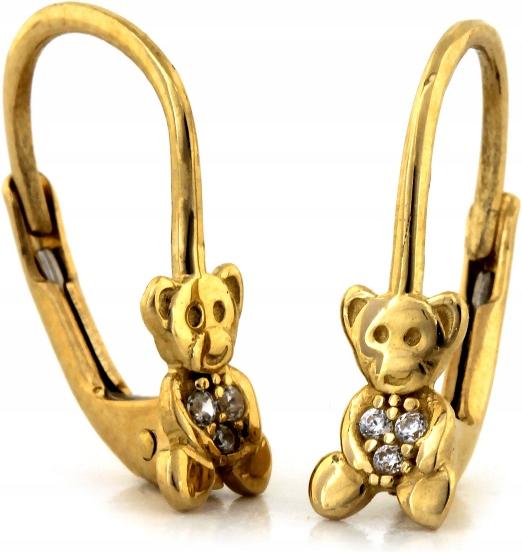 Zlaté náušnice 585 s medvídkem a zirkony pro dítě, elegantní vzor jako dárek