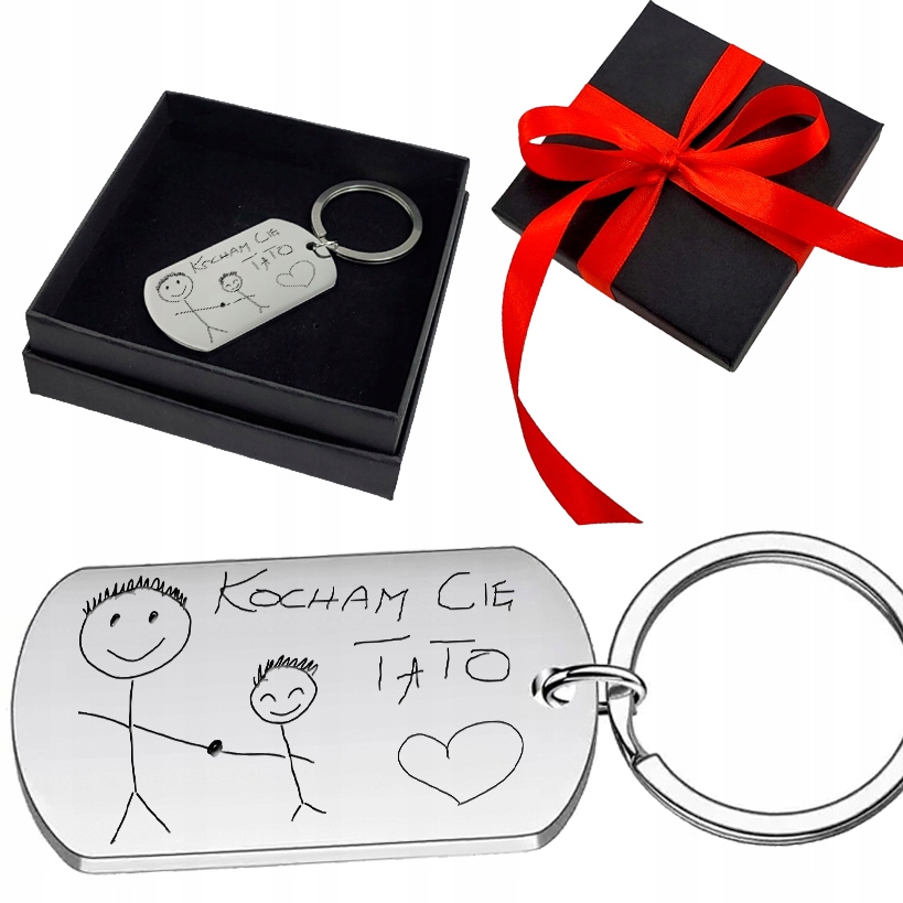 BRELOK PREZENT NA DZIEŃ OJCA RYSUNEK DZIECKA GRAWER