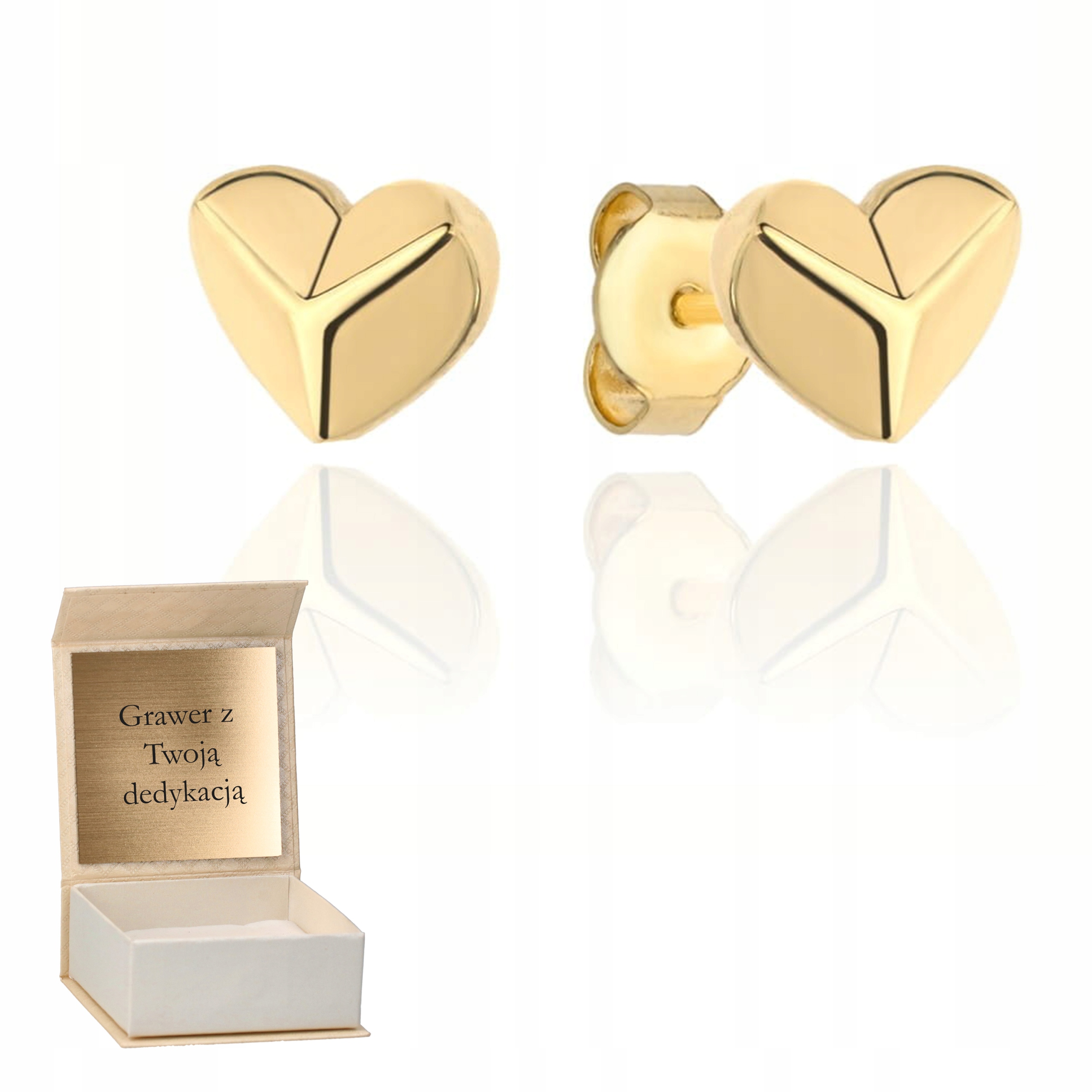Zlaté náušnice Srdce 3D na tyčince zlato ryzost 585 Gravírování