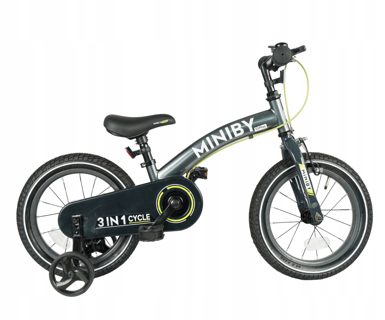 Qplay Rowerek Dziecięcy Z Kółkami Bocznymi Biegowy 3W1 Miniby Grey 14 Cali