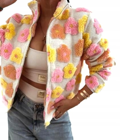 Włoska kurtka Polar kwiaty 3d rozpinana Uni Flower