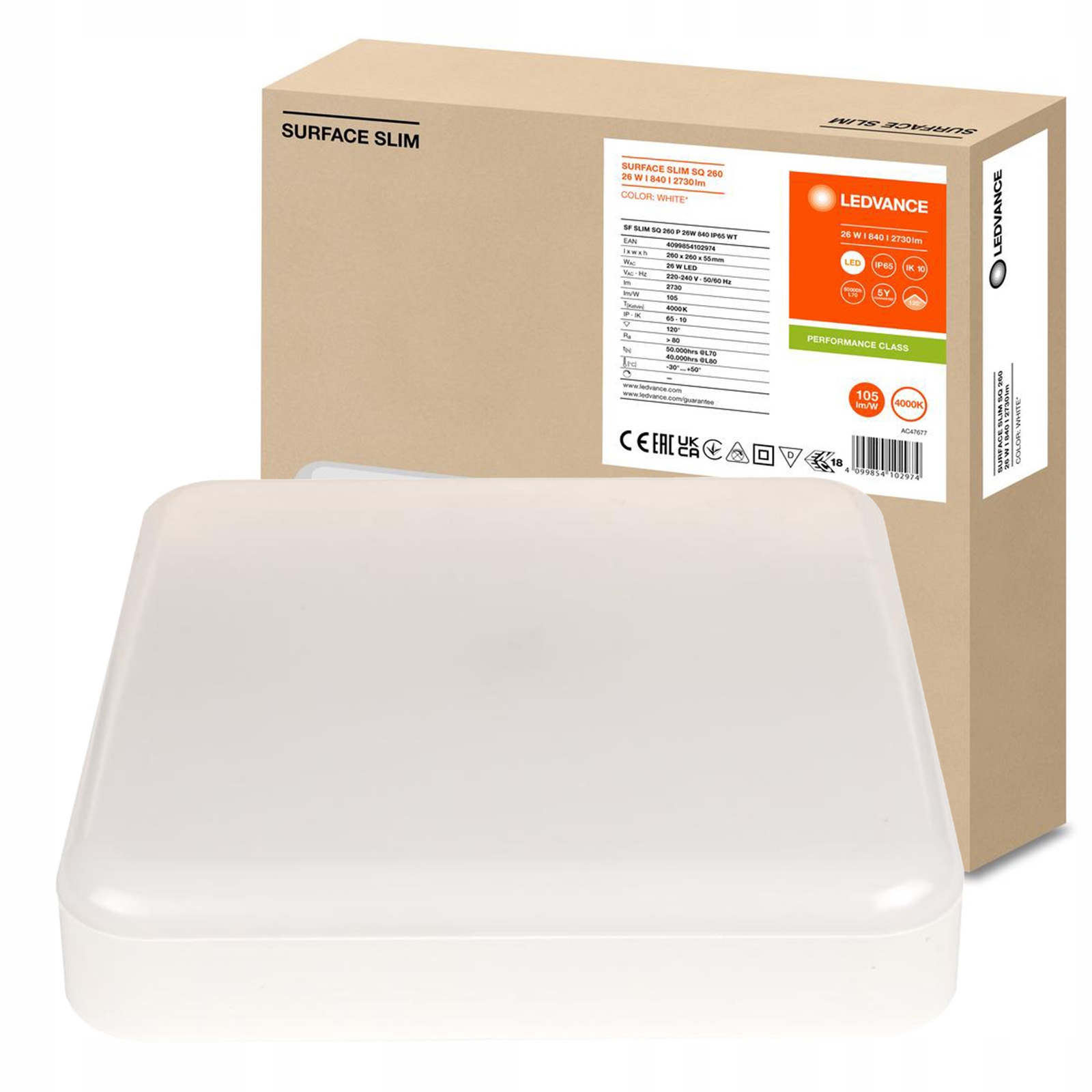 Led panel Svítidlo Stropní Svítidlo 26W 2730lm 4000K Na omítku Bílý povrch