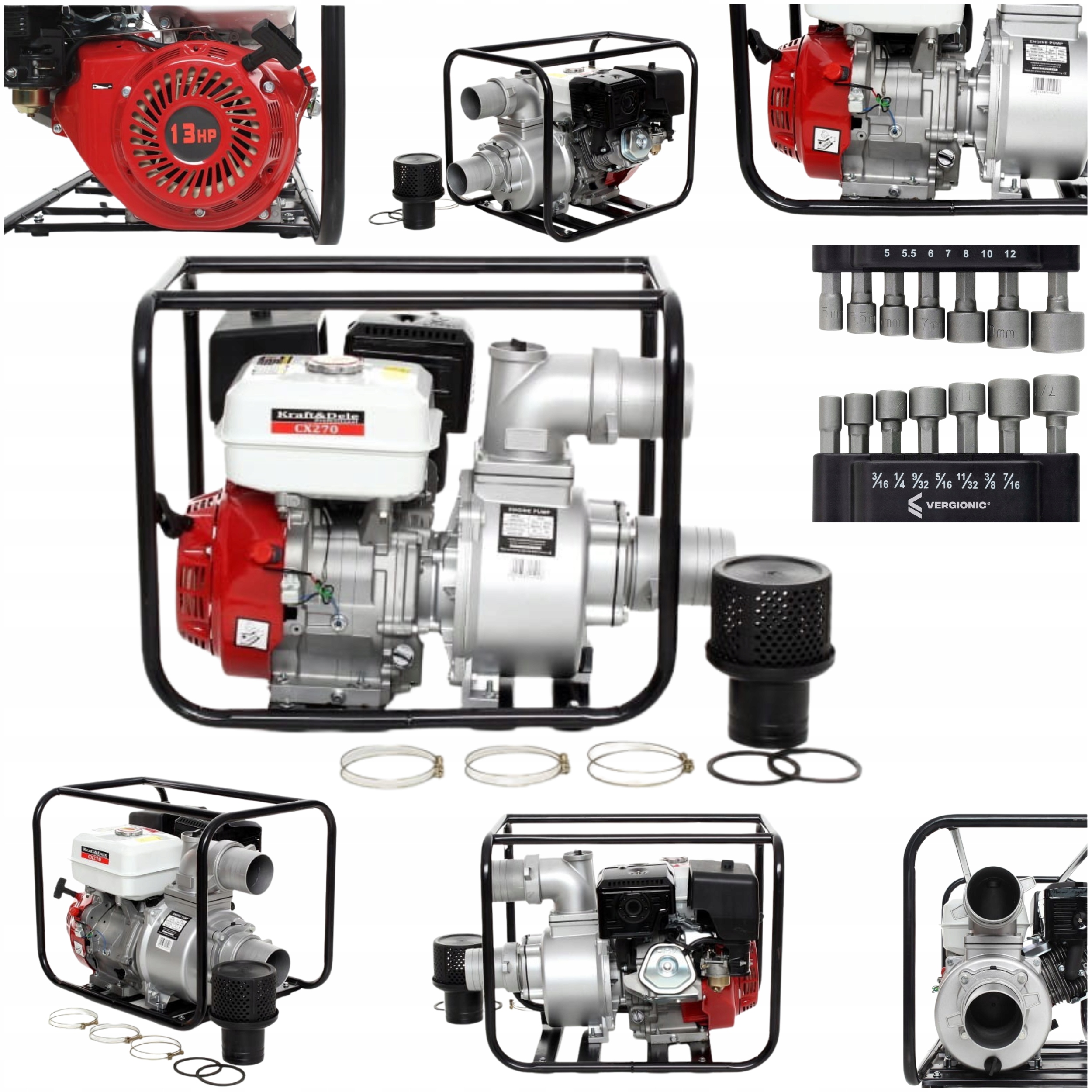 Benzínová pumpa 3" 1000L/min 6,5KM Kraft&Dele Ohv Voda 30 m 8 m Klíče